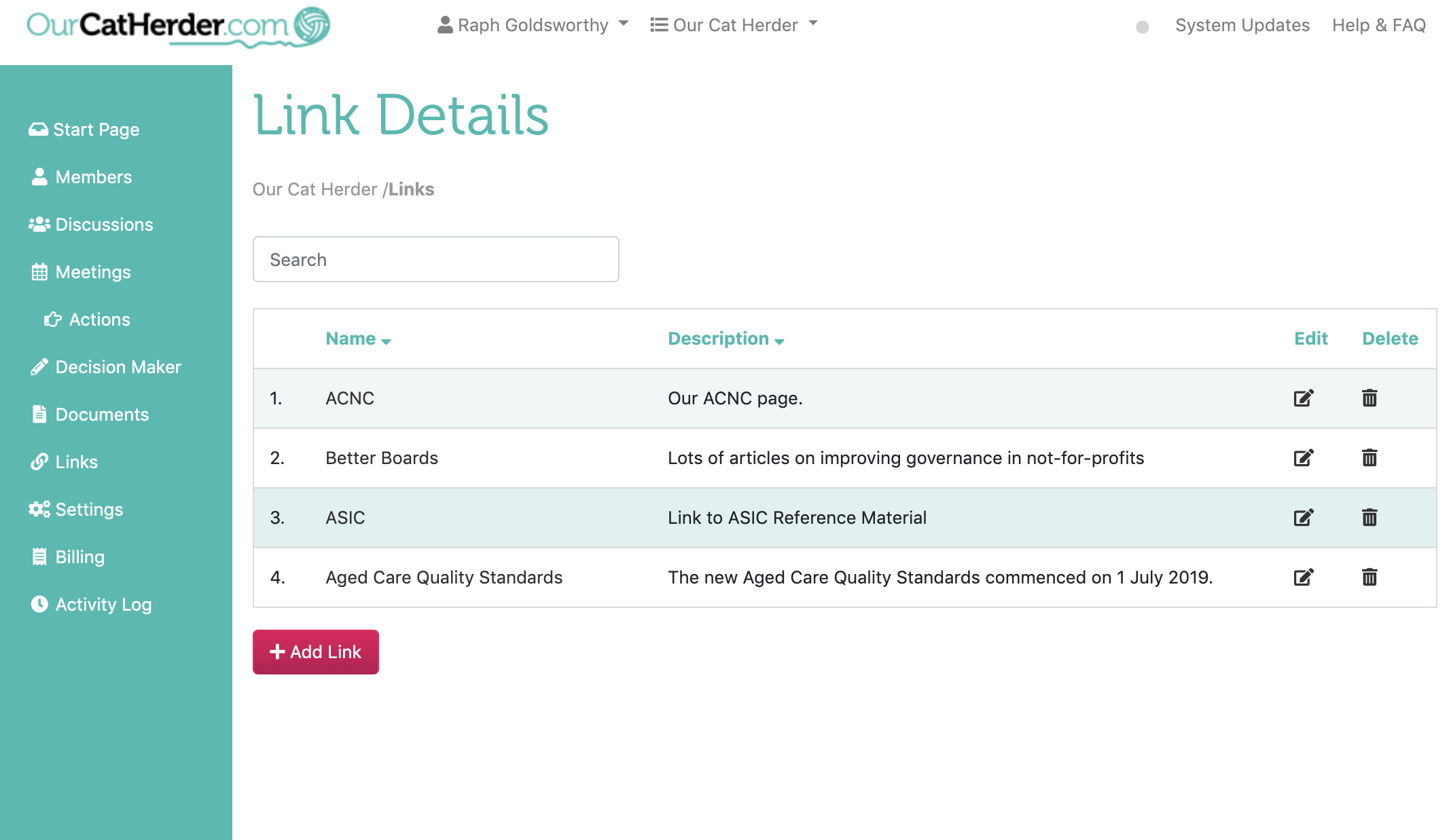 Links Screenshot